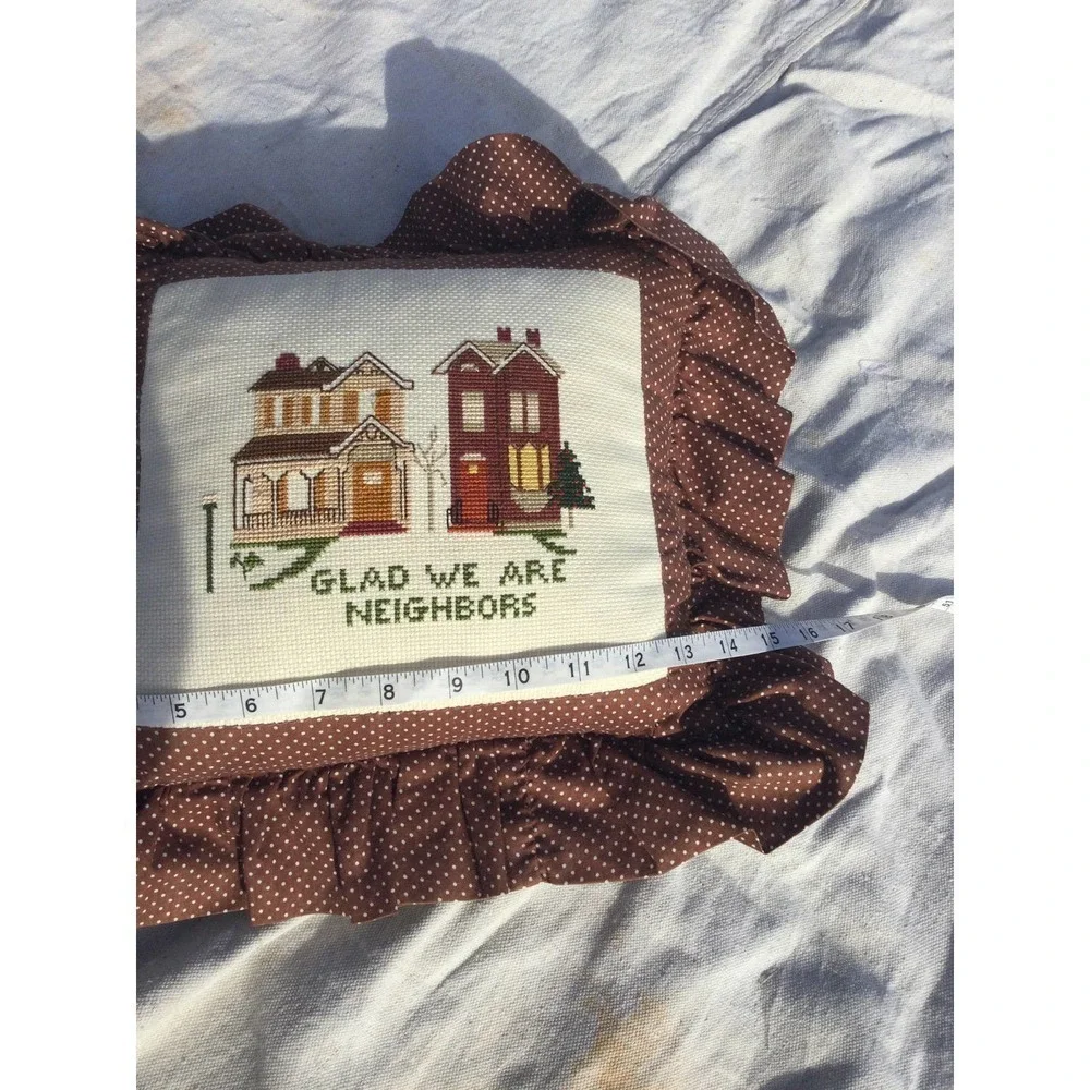 Vintage cross stitch pillow embroidery cross-stitch brown ditsy floral neighbors